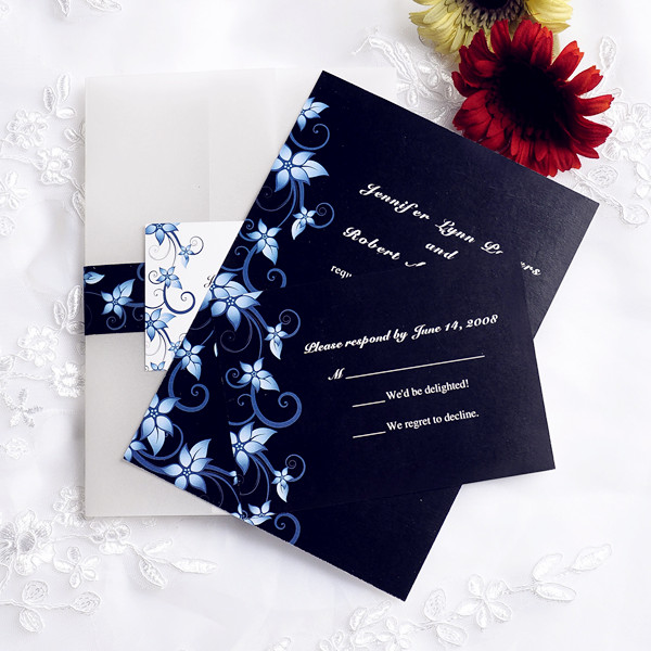 Blue Flowers In The Night Pocket Wedding Invitations IWGY036