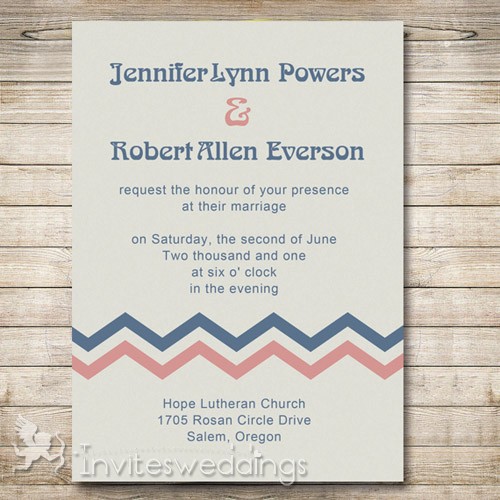 Blue And Pink Vintage Chevron Wedding Invitations IWI283