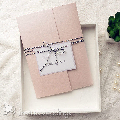 Classic Pink Pocket Wedding Invitation Kits With Tags IWPI033
