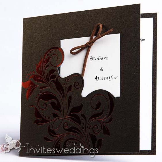 Classic Ribbon Brown Folded Wedding Invitations IWGY001