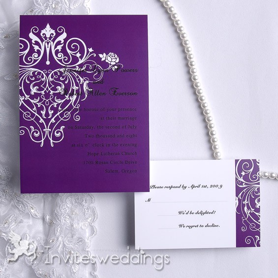 Deep Purple Curly Ornament Wedding Invitation IWI113