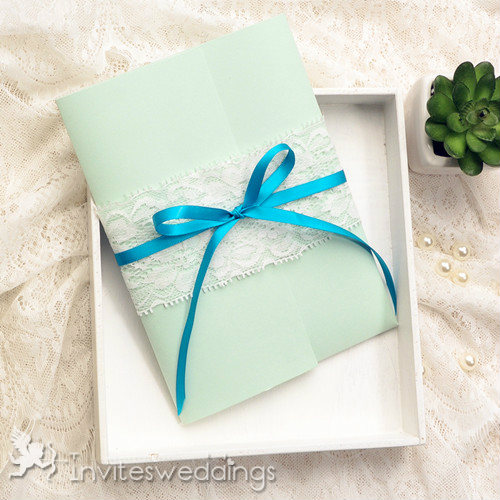 Mint Green Pocket Floral Wedding Invitation IWPI001