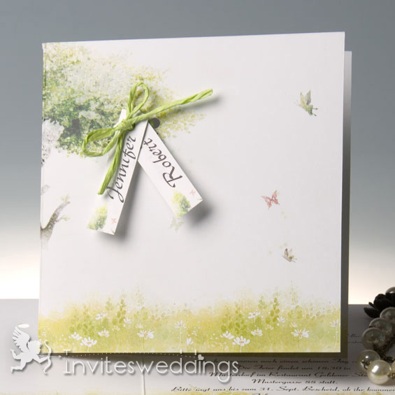 Natural Ribbon And Lables Folded Wedding Invitations IWGY011