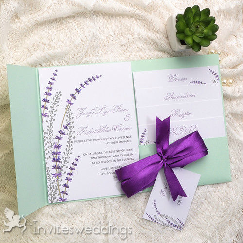 Flower Mint Green Pocket Pocket Wedding Invites IWPI004