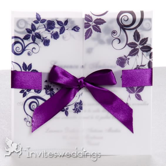 Roamtic Ribbon And Flowers Purple Wedding Invitations IWGY003