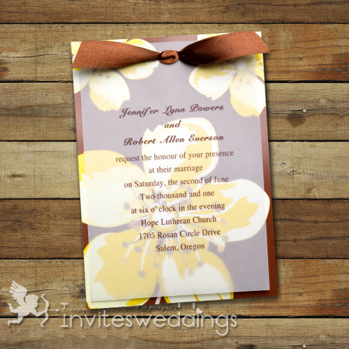 Yellow Flowers Ribbon Layered Wedding Invites IWFC034