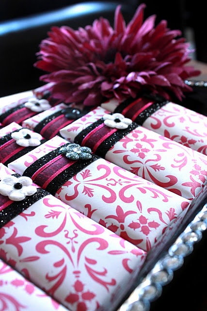 Black and Hot Pink Damask Chocolate Favors