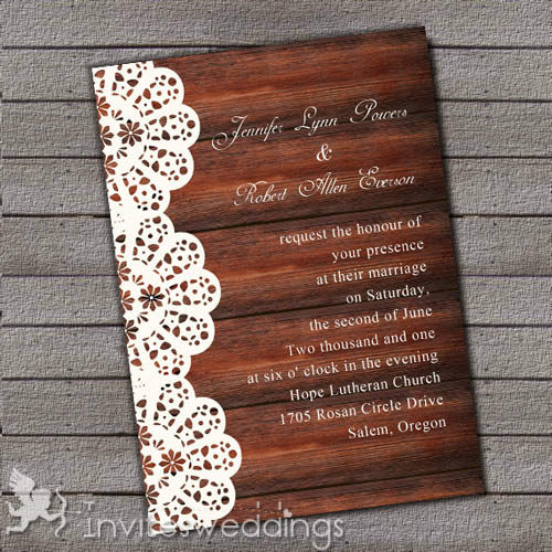 Affordable Rustic Lace Wood Wedding Invites IWI311