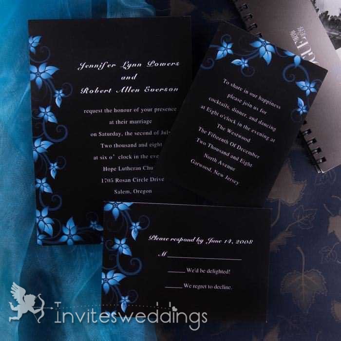 Excellent Blue Floral Wedding Invitations IWI220