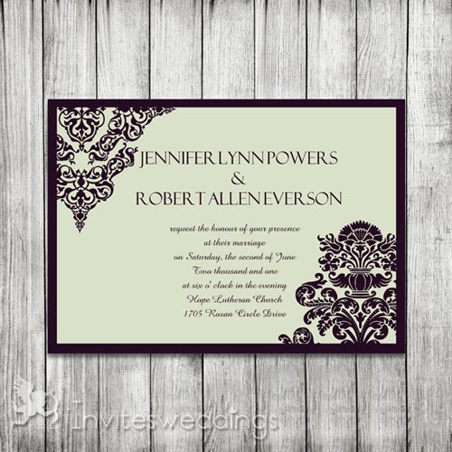 Elegant Damask Black And Grey Wedding Invitations IWI292