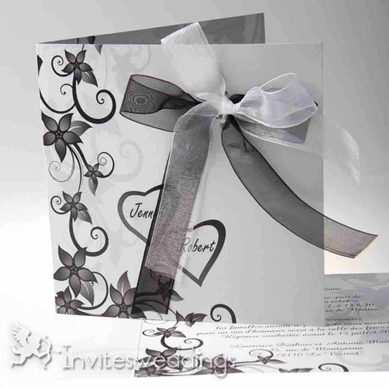 Black And White Ribbon Folded Wedding Invitations IWGY007