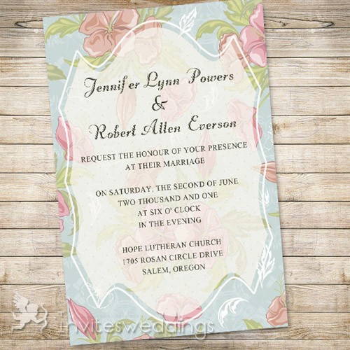 Blue And Pink Floral Bohemian Wedding Invitations IWI304