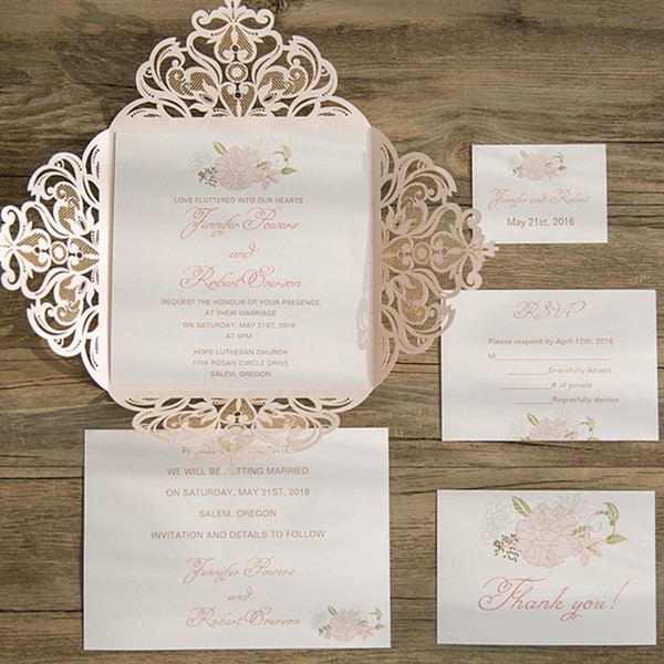 Blush Pink Flower Laser Cut Spring Wedding Invitation IWSM049