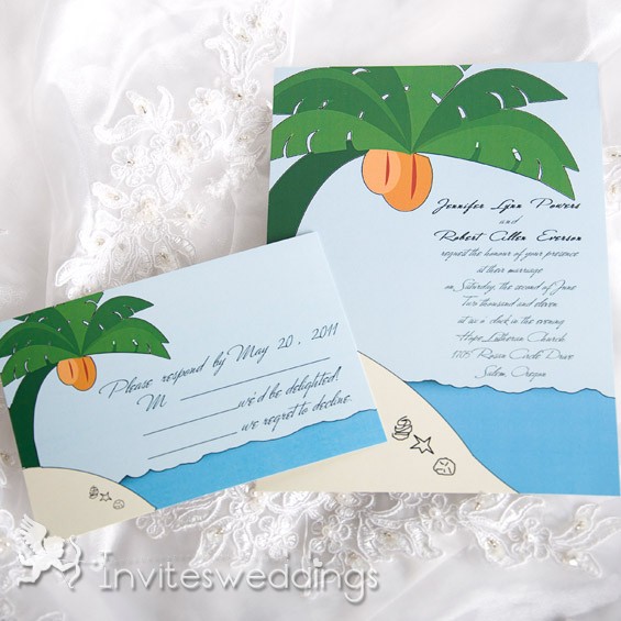 Beach Style Coconut Trees Wedding Invitation IWI049