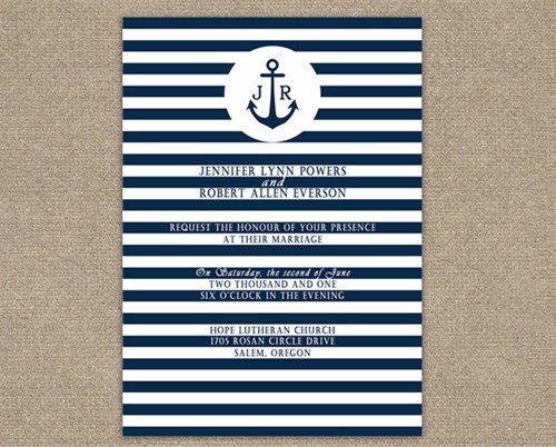 Stripes Navy Blue Nautical Wedding Invitations IWI271