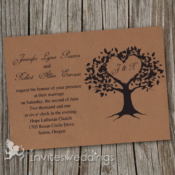 Cheap Vintage Brown Love Tree Wedding Invitations IWI249