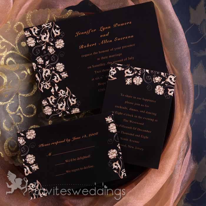 Classic Black And White Floral Wedding Invitations IWI241