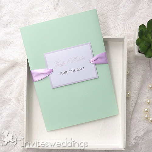 Classic Mint Green Spring Pocket Wedding Invites IWPI015