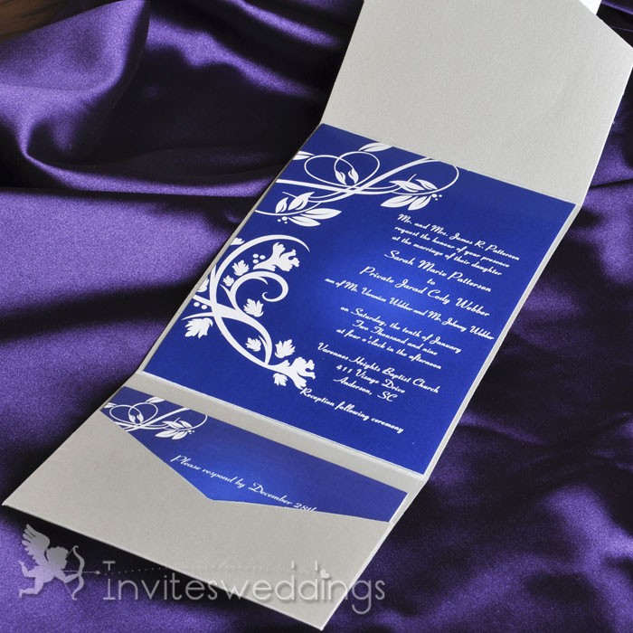 Classice Royal Blue Wines Pocket Wedding Invitations IWPS068
