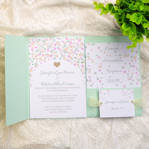 Colorful Polka Dots Mint Pocket Wedding InvitationIWPI005
