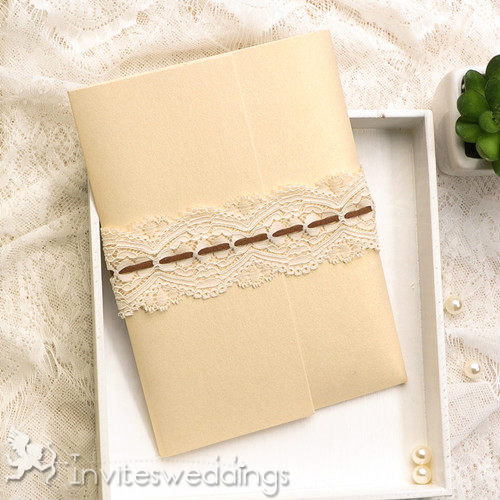 Elegant Lace Pocket Sun Flower Wedding Invitations IWPI010