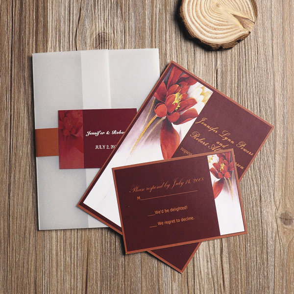 Elegant Red Lotus Pocket Invitations IWGY067