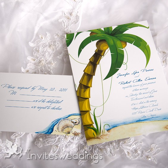 Beach Themed Green Tree Wedding Invitation IWI054