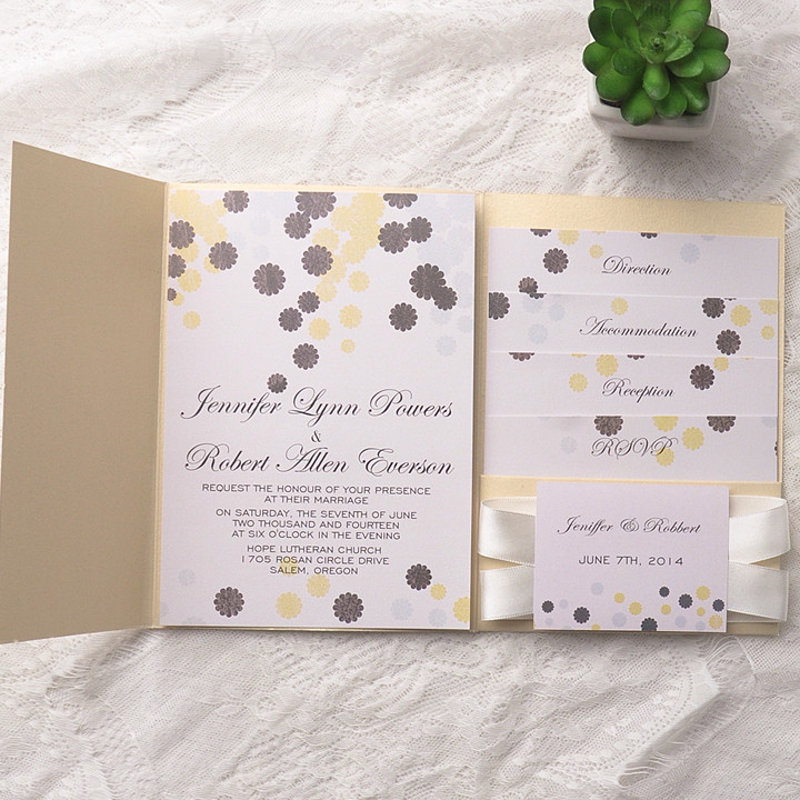 Gold Falling Flower Pocket Wedding Invitations IWPI019