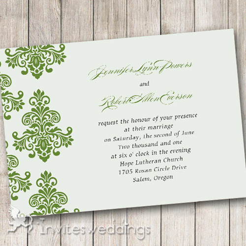 Green Damask Rustic Wedding Invitations IWI290