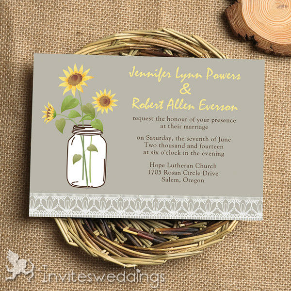 Grey Rustic Sunflower Lace Wedding Invitations IWI338