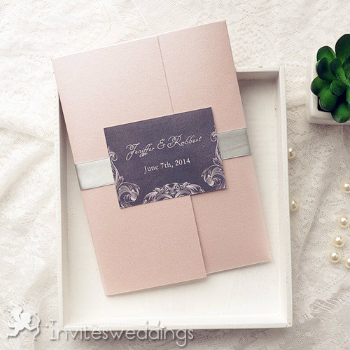 Pink Chalkboard Pocket Wedding Invitation IWPI035