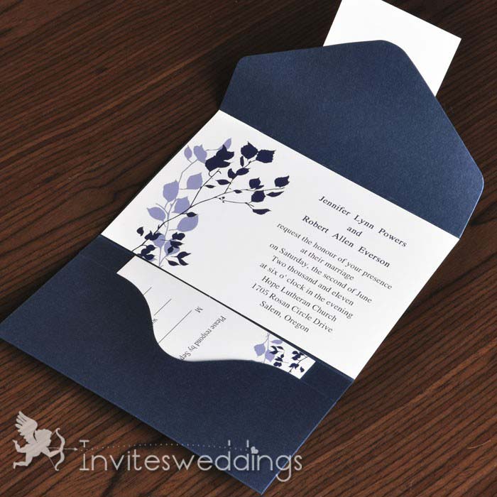 Leave Branches in Blue Shades Pocket Wedding Invitations IWPS010