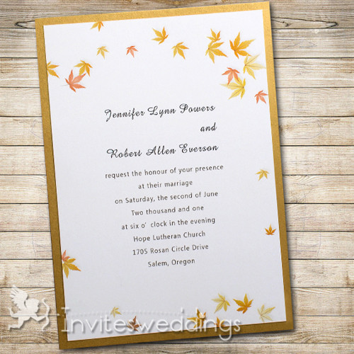 Maple Leaves Golden Layered Wedding Invites IWFC010