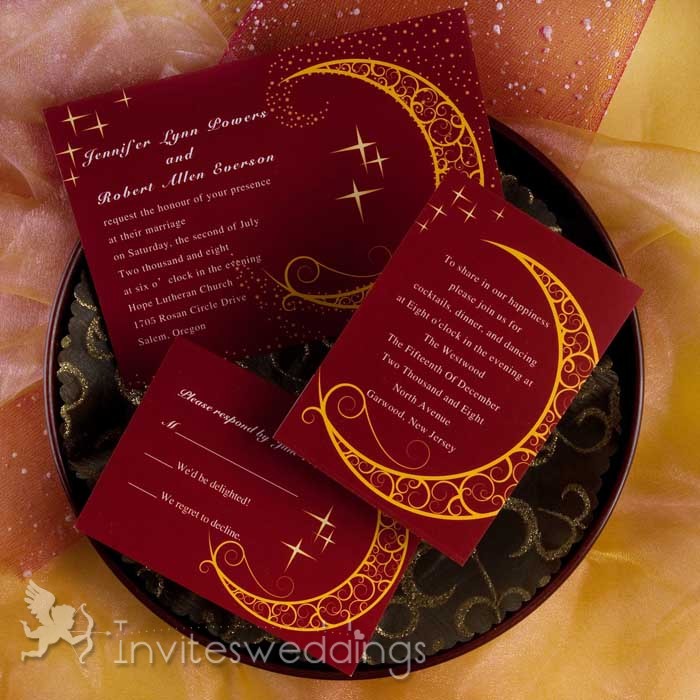 Moon And Stars Red Wedding Invitations IWI239
