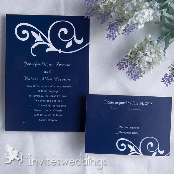 Navy Blue Single Leaf Wedding Invitation IWI163