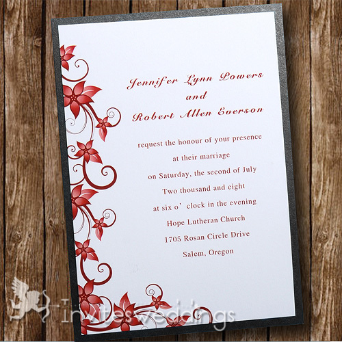 Passionate Red Floral Black Layered Wedding Invites IWFC002