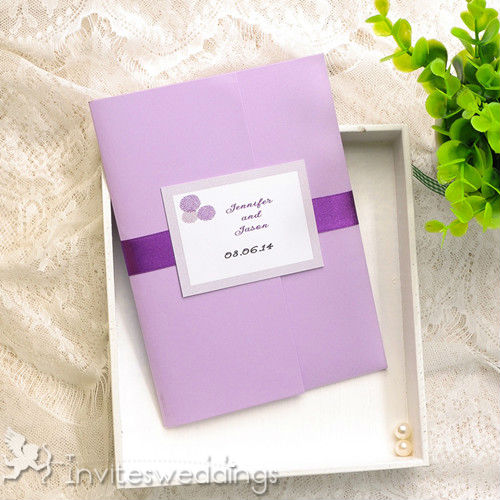 Purple and Gray Dandelion Pocket Wedding Invitations IWPI012