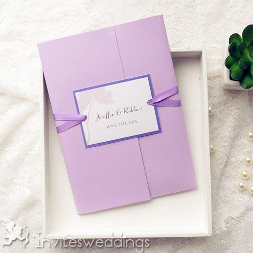 Rustic Purple Tree Pocket Wedding Invitations IWPI028