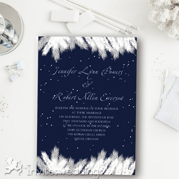 Snow In Silent Winter Night Wedding Invites IWI344