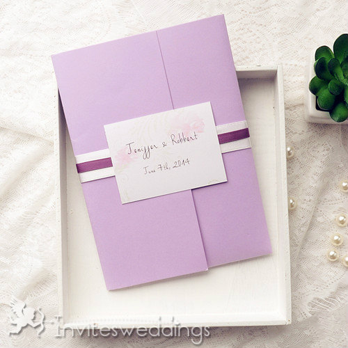 Spring Flower Purple Pocket Wedding Invitations IWPI030